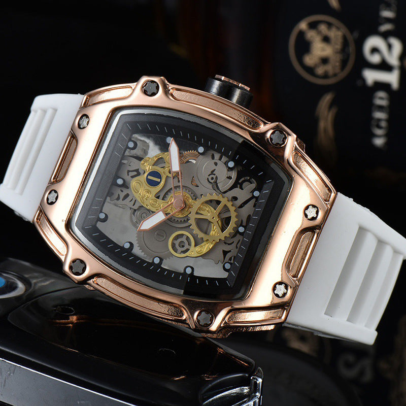 Two Hands Turn Dial Personalized Skeleton Transparent Quartz Watch