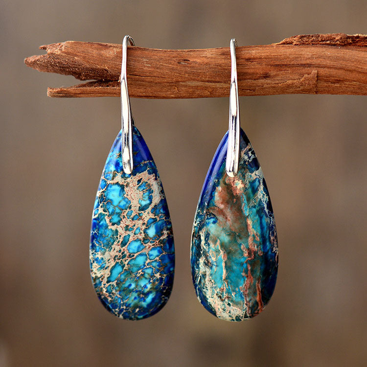 Bohemian Emperor Stone Water Drop Earrings Natural Stone Ornament Jewelry