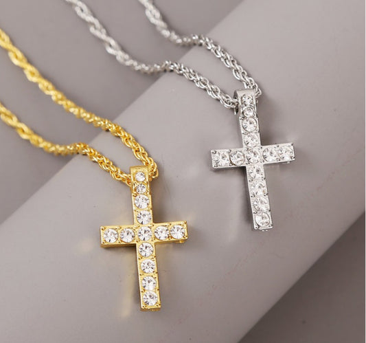 Zircon Geometric Cross Pendant Necklace