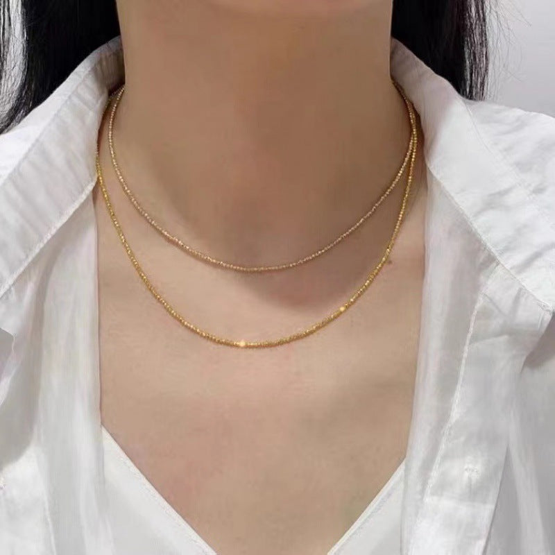 18K Gold Necklace Bungee Laser Bead Wave Bead Chain