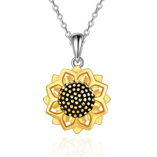 925 Sterling Silver Gold Plated Sunflower Necklace You Are My Sunshine