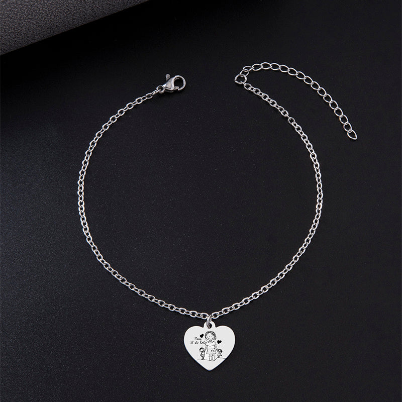 2023 New Peach Heart Pendant Anklet Silver Stainless Steel Anklet