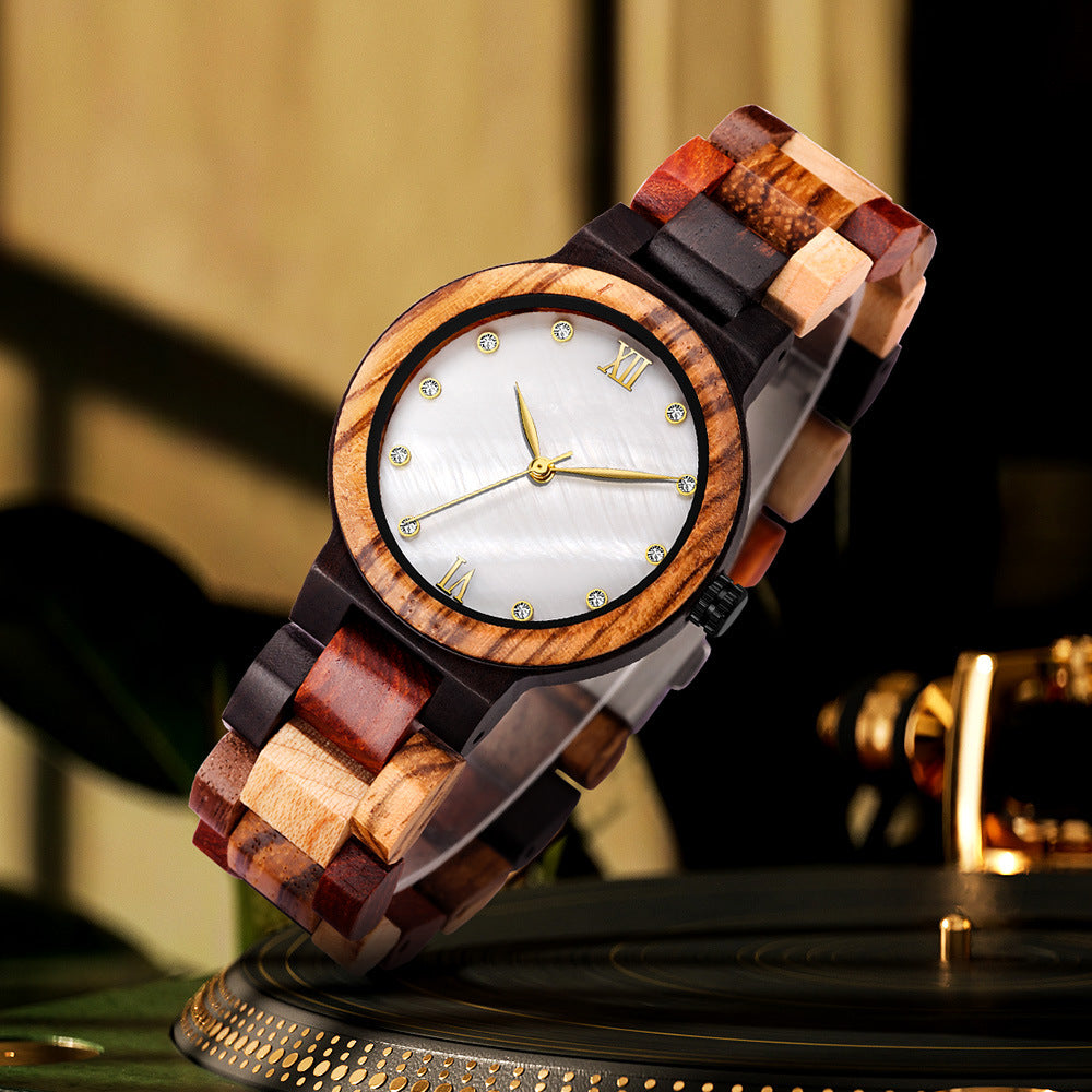 Simple Pearl Shell Color Wood Ladies Watch