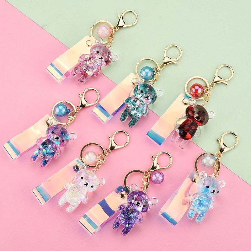 Acrylic Oil-filled Bear Keychain