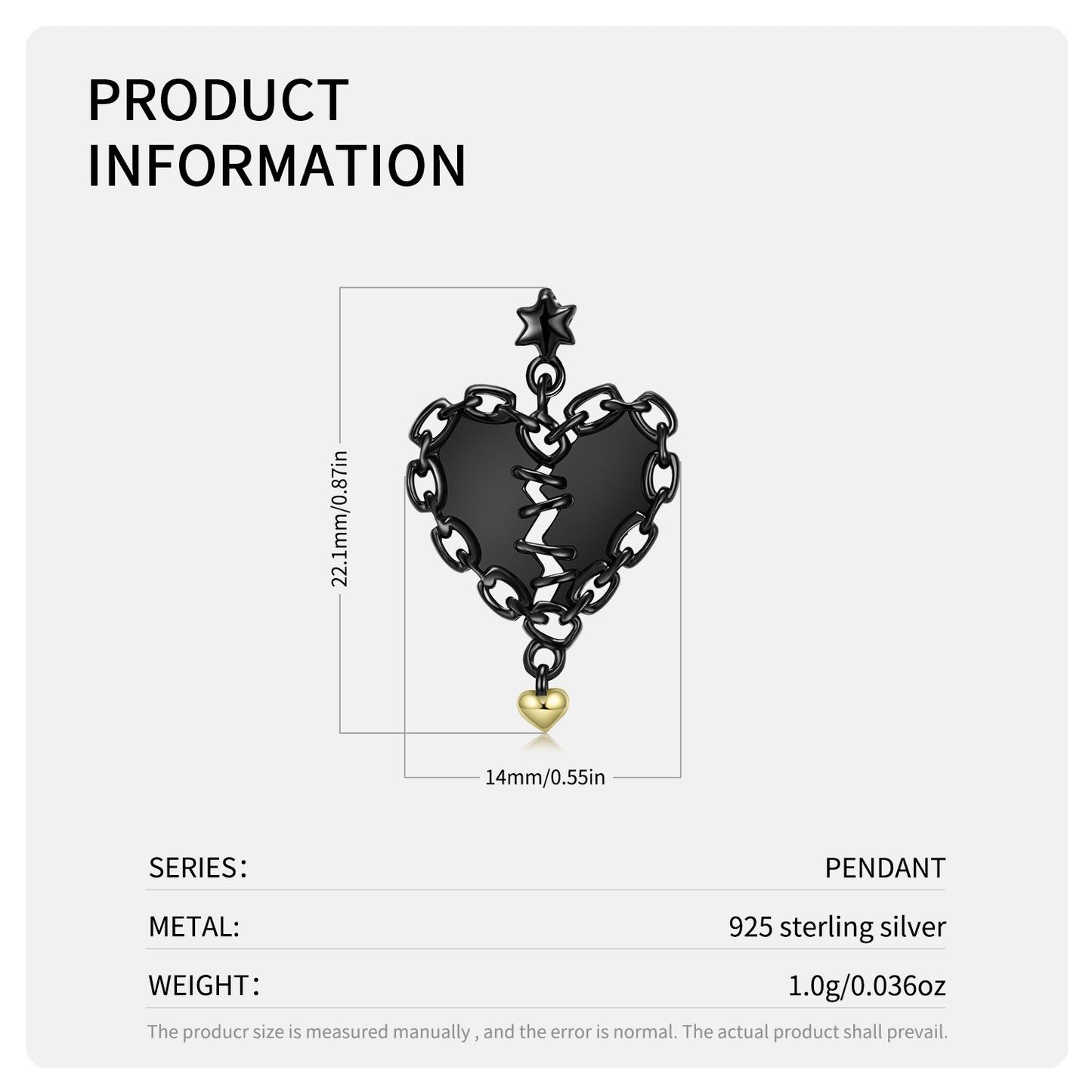 Sewn Heart Necklace Hollow Zirconium Inlaid Black Gold Niche Design S925 Sterling Silver Pendant