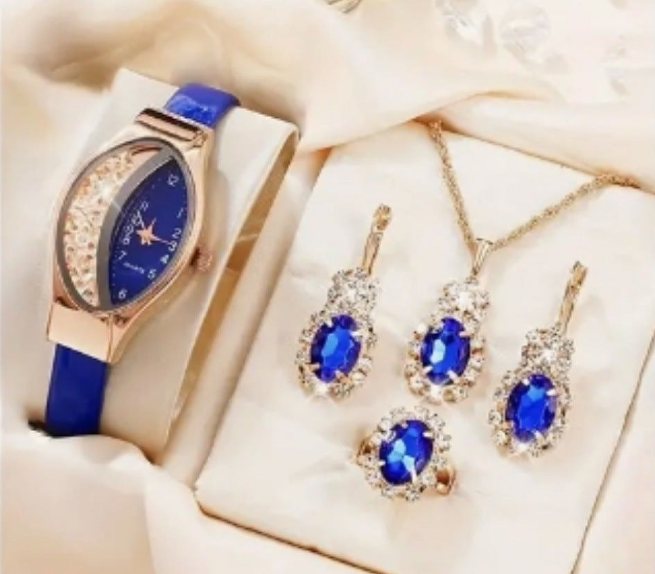 Dazzling Diamond-Accented Quartz Watch & Jewelry Set