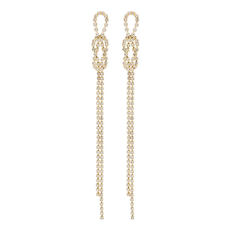 925 Silver Needle Knotted Long Tassel Earrings With Diamonds Simple And Wild Exaggerated Earrings