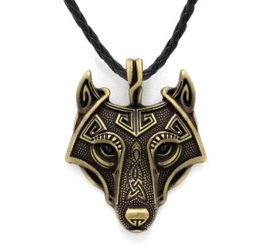 Asgard Crafted Norse Grey Wolf Head Pendant Chain