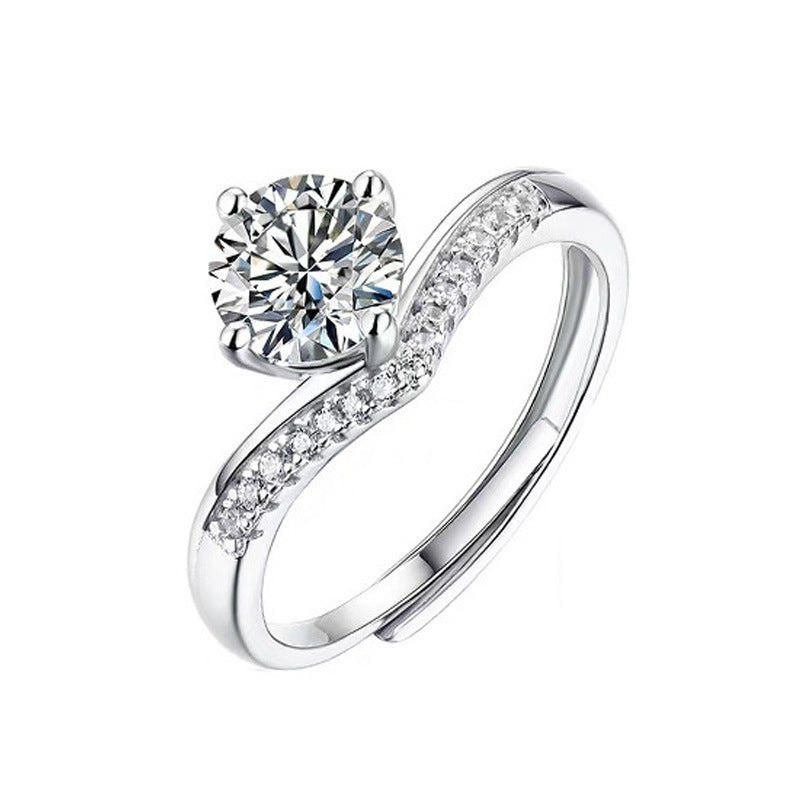 925 Sterling Silver Princess Crown 1 Carat Moissanite Ring