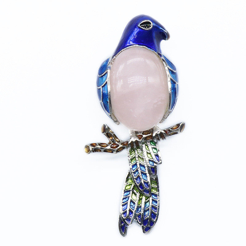 Gem Brooch Pendant, Crystal Agate, Shell, Magpie Inlaid Gemstone Alloy Pendant, Brooch, Necklace