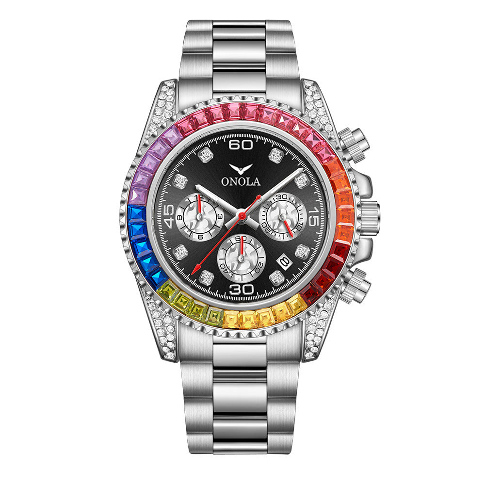 Fashion Business Waterproof Solid Core Fine Steel Band Rainbow Watch