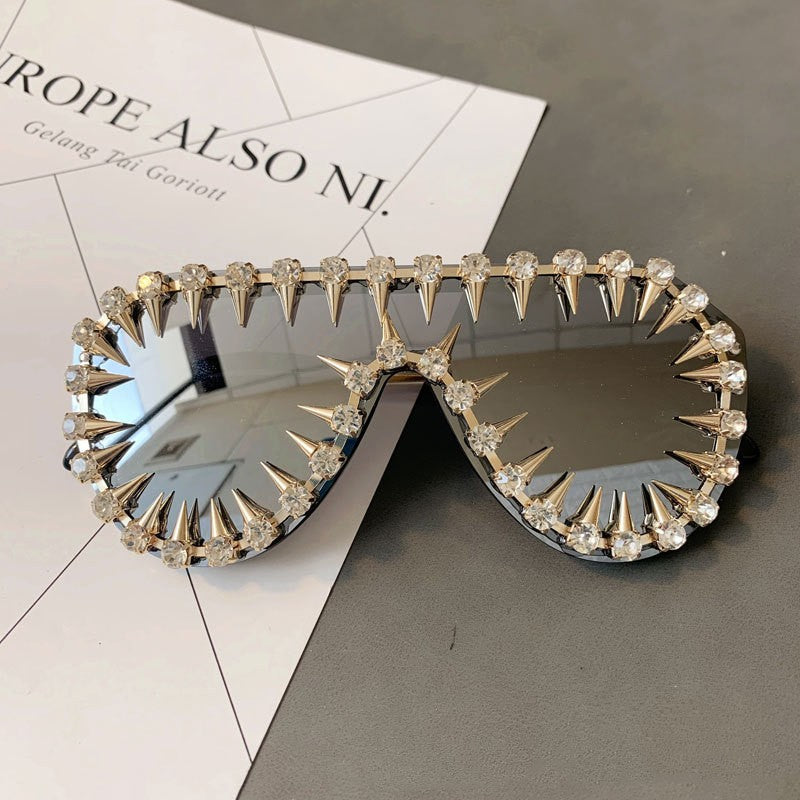 Steam Punk Diamond Oversized Sunglasses For Women Luxury