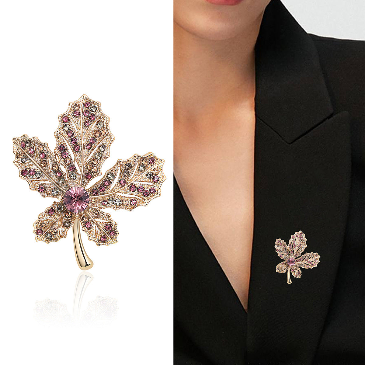 Women's Alloy Plant Diamond Maple Brooch