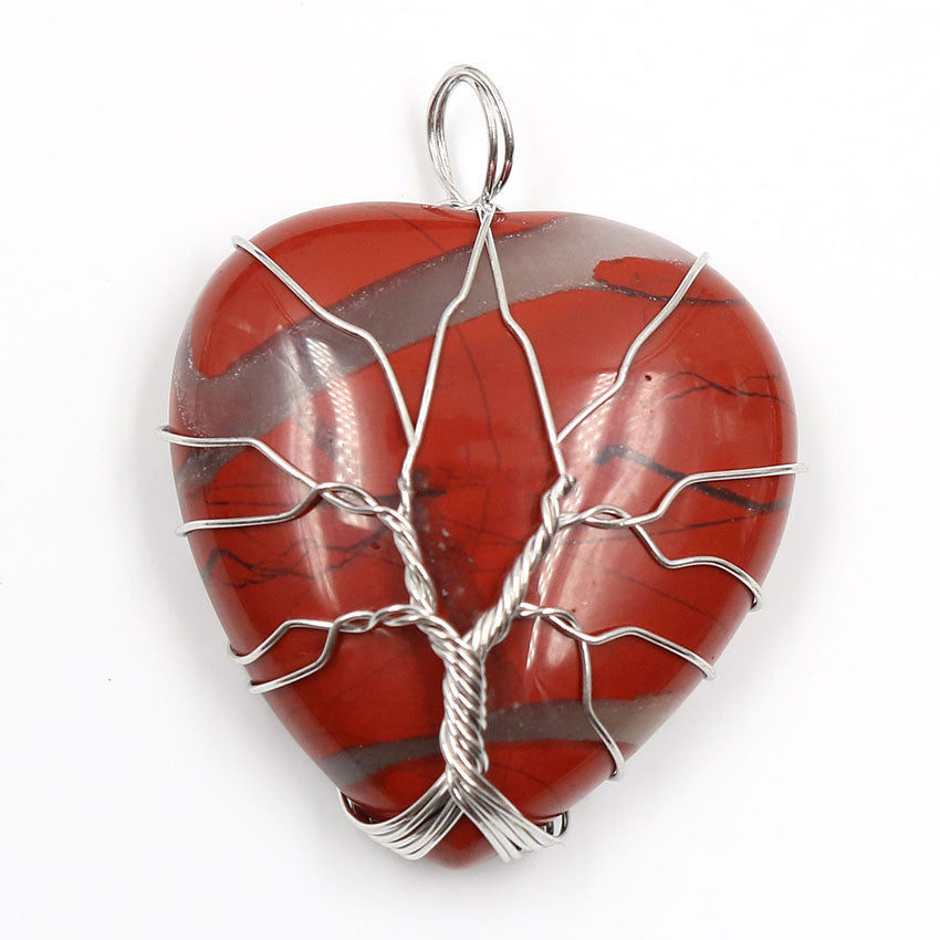 Peach Heart-shaped Lovers Pendant Natural Crystal Tree Of Life Necklace