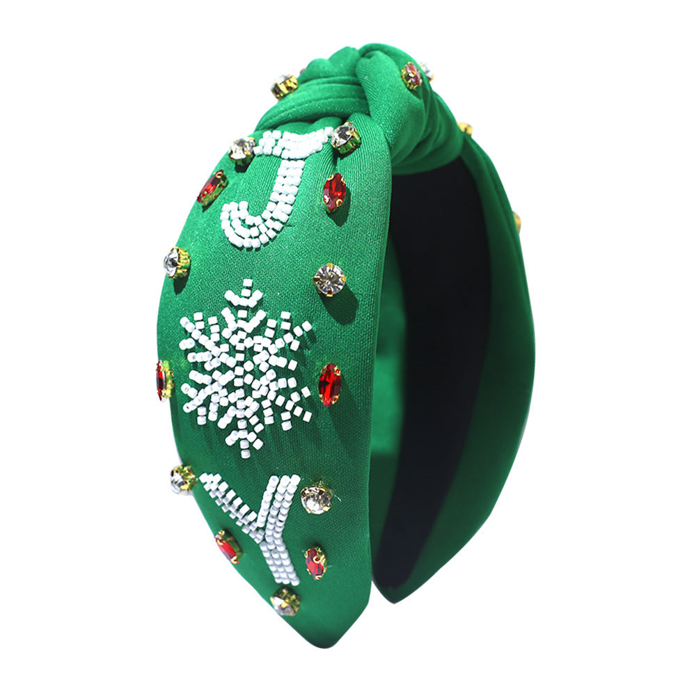 Christmas Snowflake Beads Headband Rhinestone Knotted Pearl Wide-brim Hair Accessories