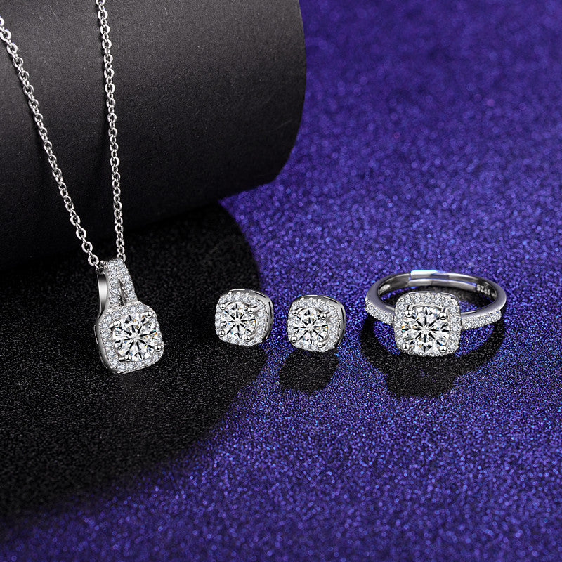 Six Claw Moissanite Ring Stud Necklace Women's Jewelry Set