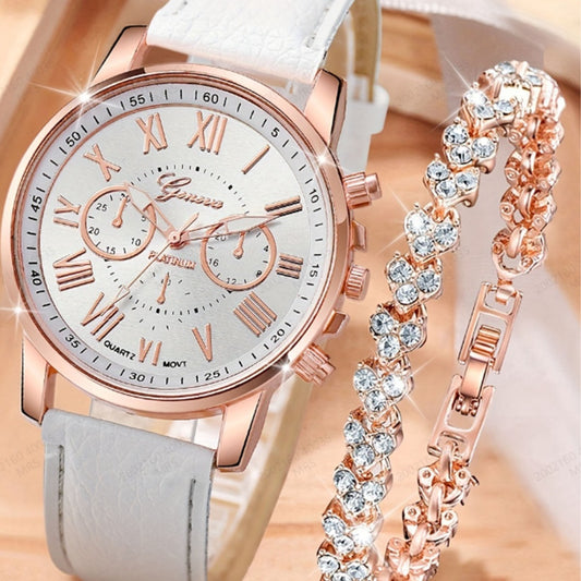 Modern Milky White Quartz Watch & Bracelet Set