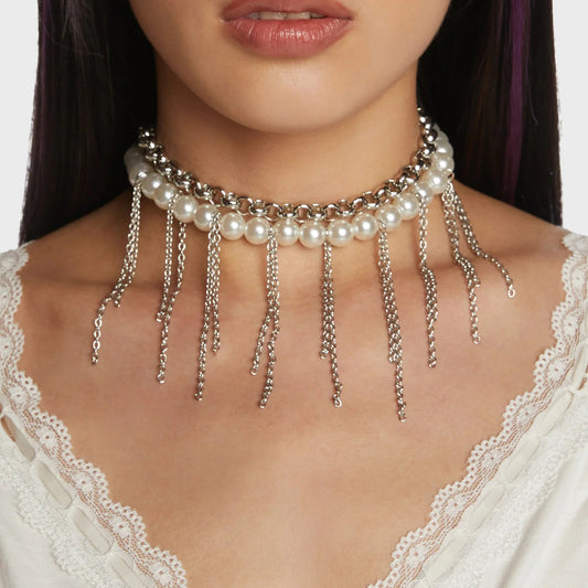 Multilayer Imitation Pearl Tassel Necklace