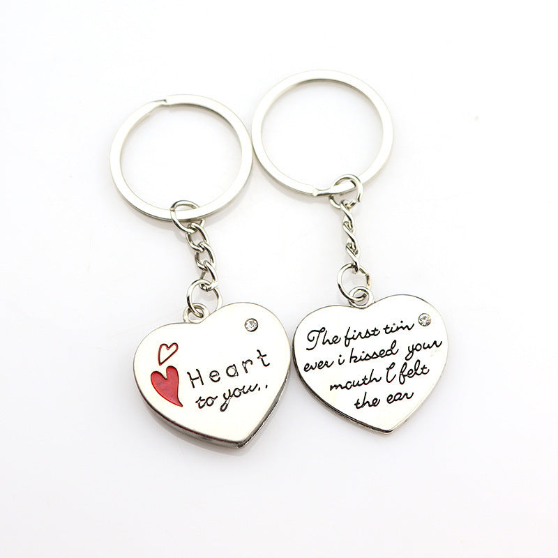 Metal Heart Shaped Couple Keychain Pendant Small Gift