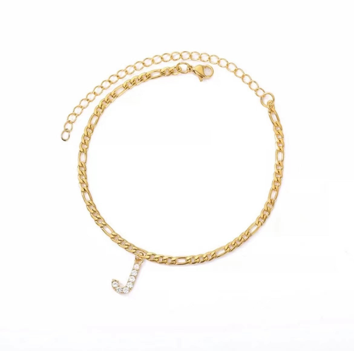 Personalized English Letter Anklet - Unisex Copper & Zircon Jewelry