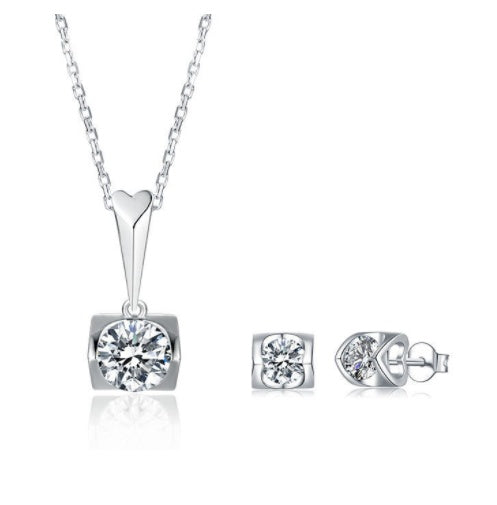 S925 Sterling Silver Moissanite Stud & Necklace Set
