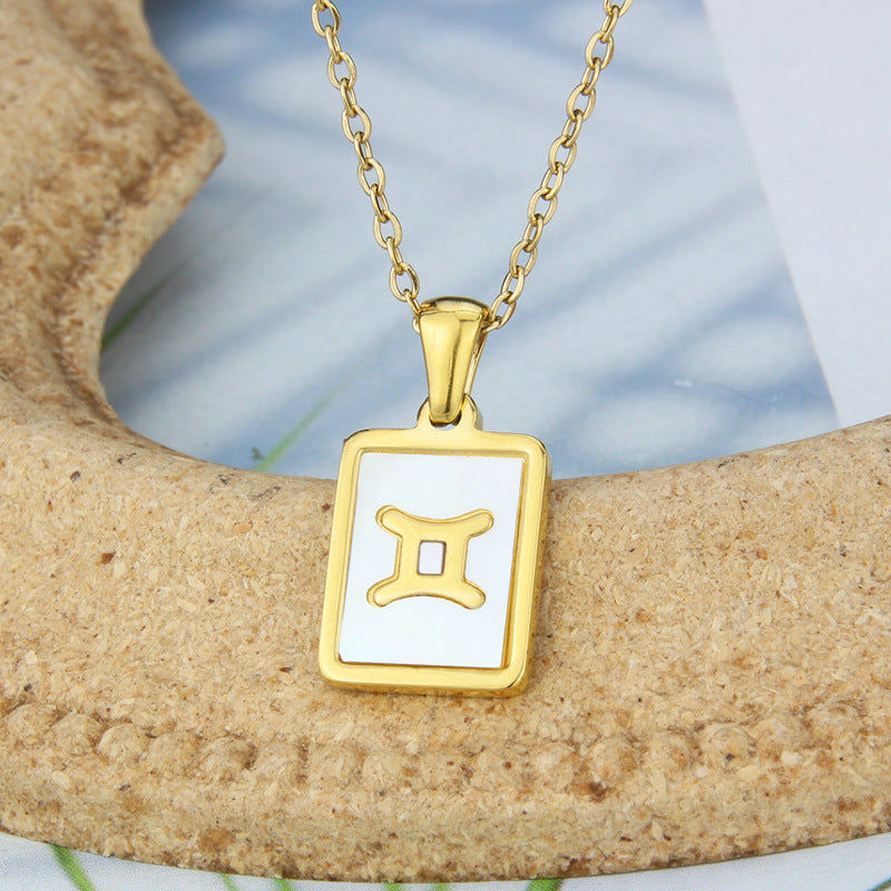 Stainless Steel Square Shell Zodiac Necklace