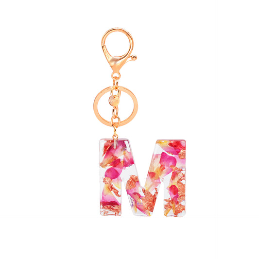 Petal Resin Keychain English Alphabet Pendant