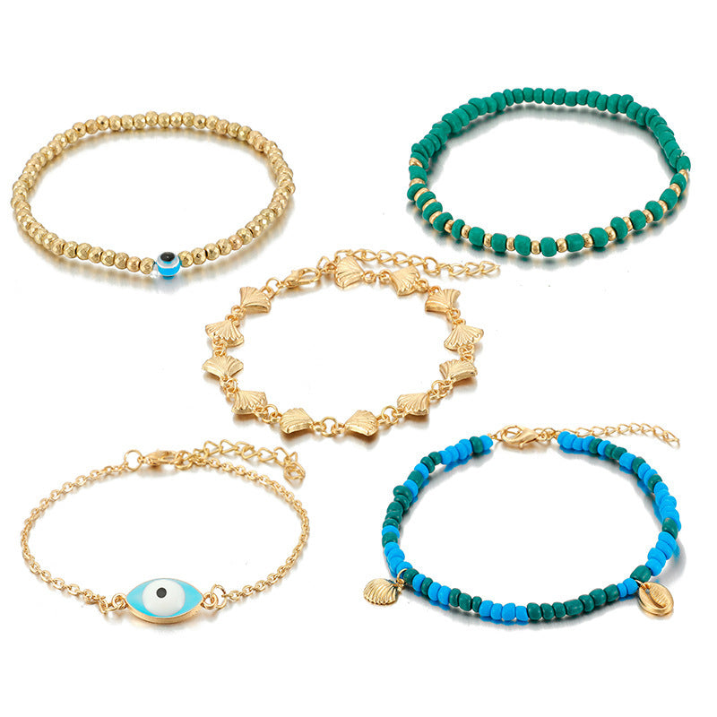 Rice Beads Eye Scallop 5-piece Anklet