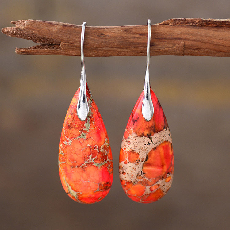 Bohemian Emperor Stone Water Drop Earrings Natural Stone Ornament Jewelry