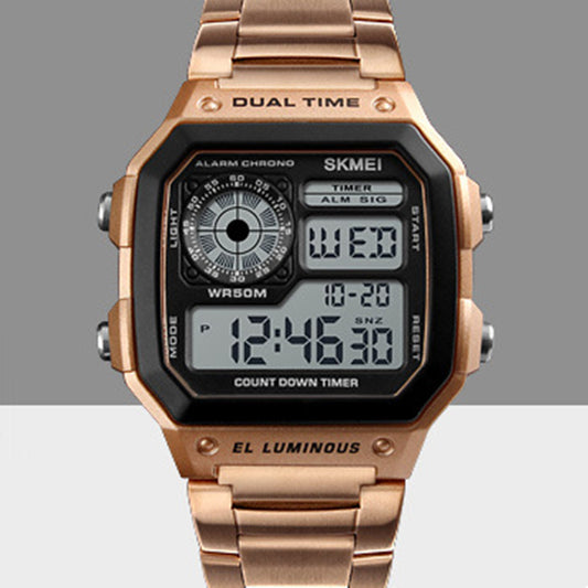 Business Steel Belt Electronic Double Display Multi-function Sports Watch