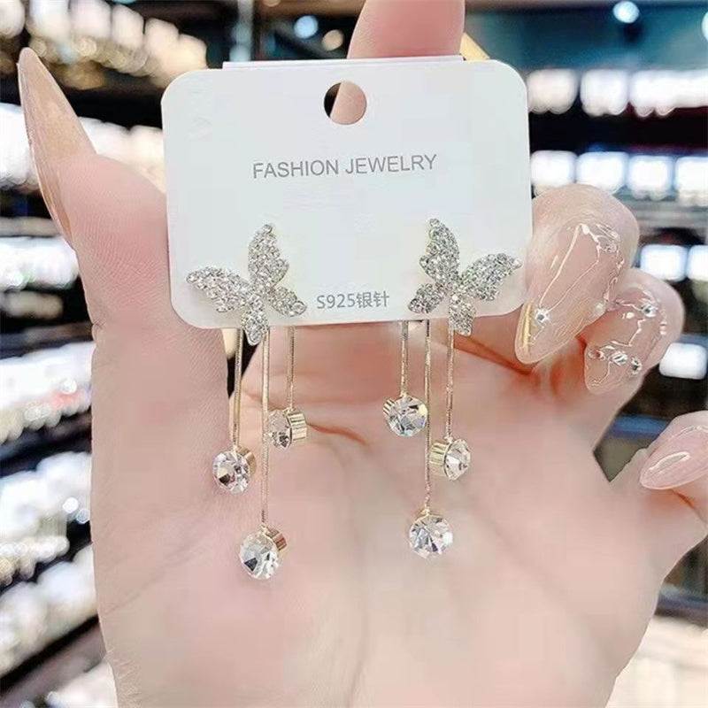 Shiny Butterfly Rhinestone Drop Dangle Earrings