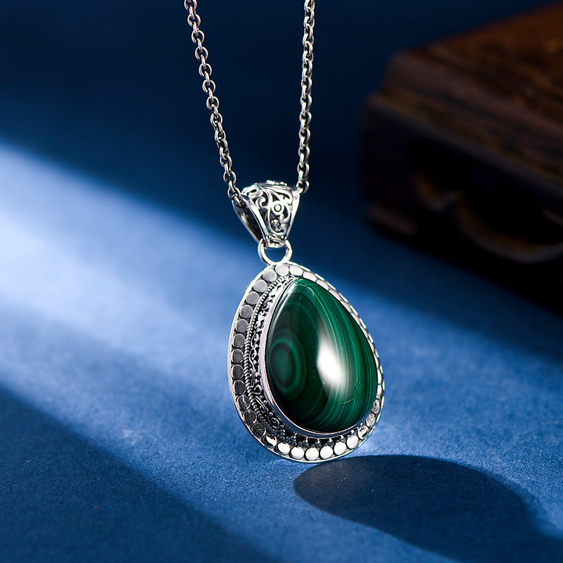 Retro Green Pendant Female S925 Silver Drop-shaped