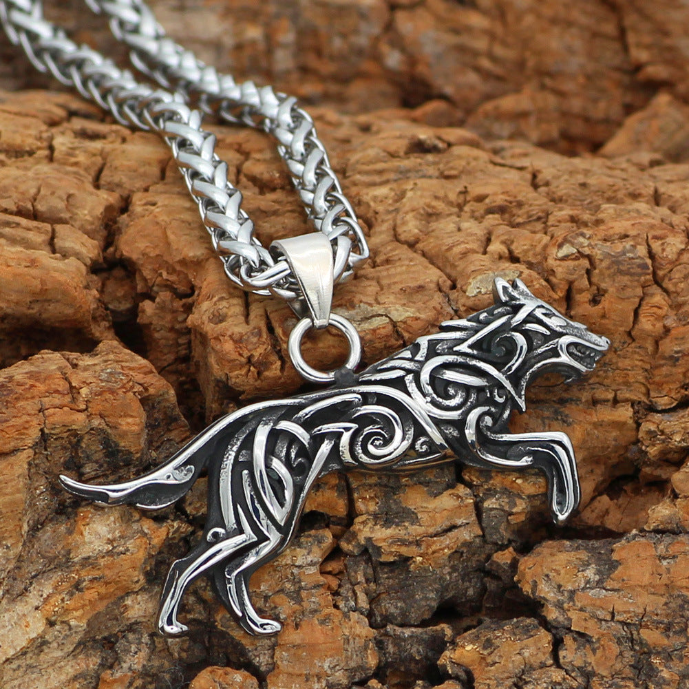 Wolf Stainless Steel Viking Pendant Necklace