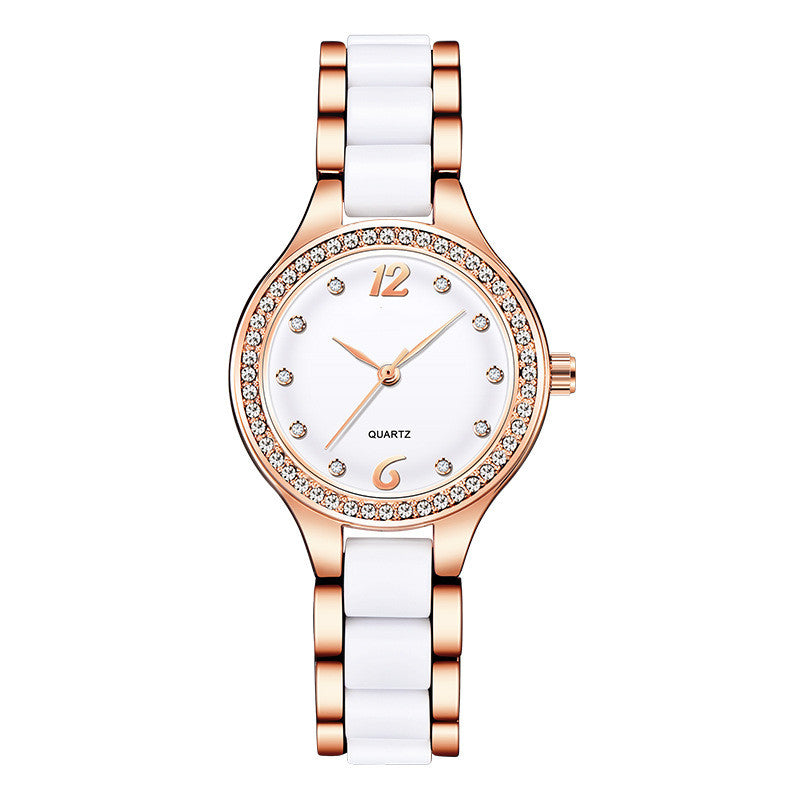 Women's Fashion Simple Waterproof Ceramic Watch With Diamonds