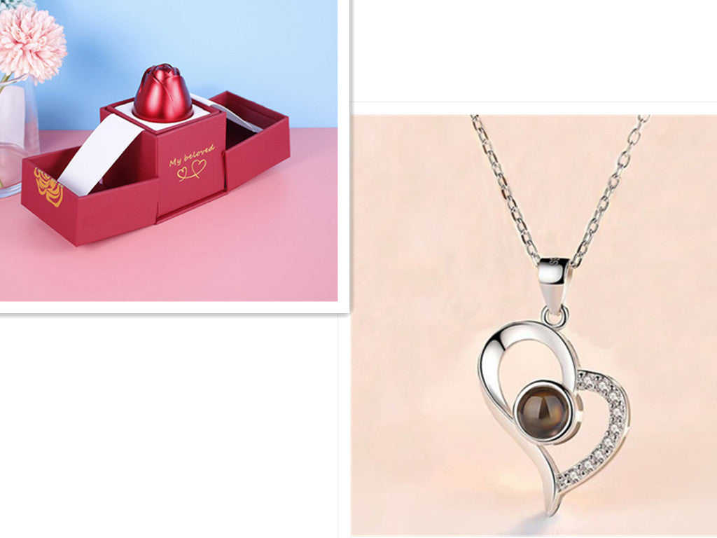 Romantic Rose & Crystal Necklace Gift Set