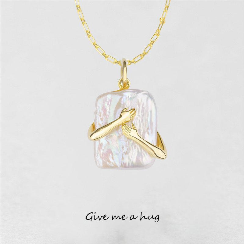 Unique Square Baroque Pearl Pendant Necklace