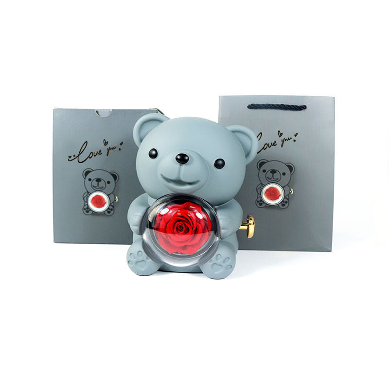Eternal Rose Teddy Bear Gift Box with Rotating Jewelry Drawer