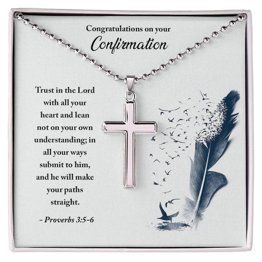 Stainless Cross Necklace With Message Card : Religious Gifts - Trust in the Lord With all Your Heart and Lean not on Your - for Confirmation