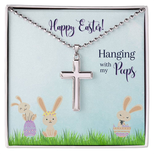 Stainless Cross Necklace With Message Card : Religious Gifts - Hanging with my Peeps - for Easter