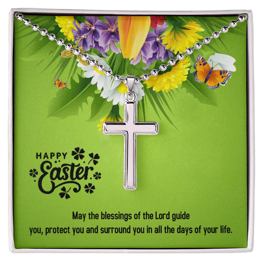 Stainless Cross Necklace With Message Card : Religious Gifts - May the Blessings of the Lord Guide You - for Easter