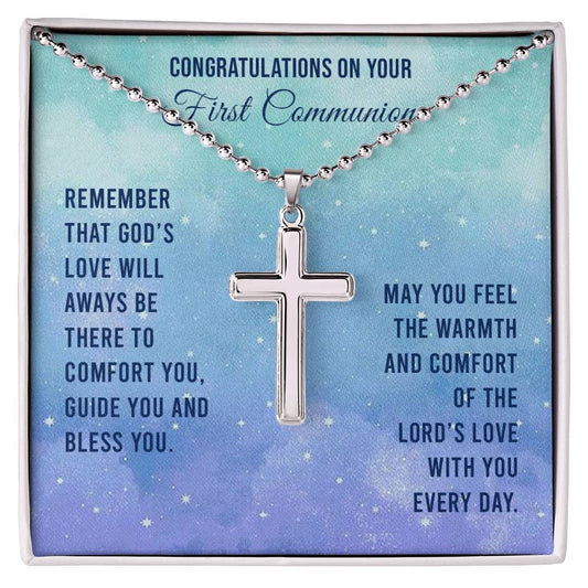 Stainless Cross Necklace With Message Card : Religious Gifts - Remember that God's Love Will Always be There - for First Communion