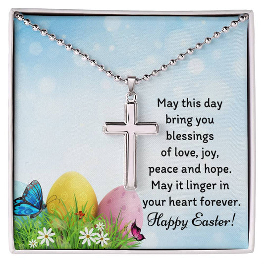 Stainless Cross Necklace With Message Card : Religious Gifts - May this Day Bring you Blessings of Love Joy Peace and Hope - for Easter