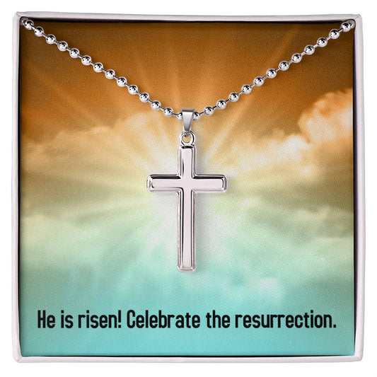 Stainless Cross Necklace With Message Card : Religious Gifts - He is Risen! Celebrate the Resurrection