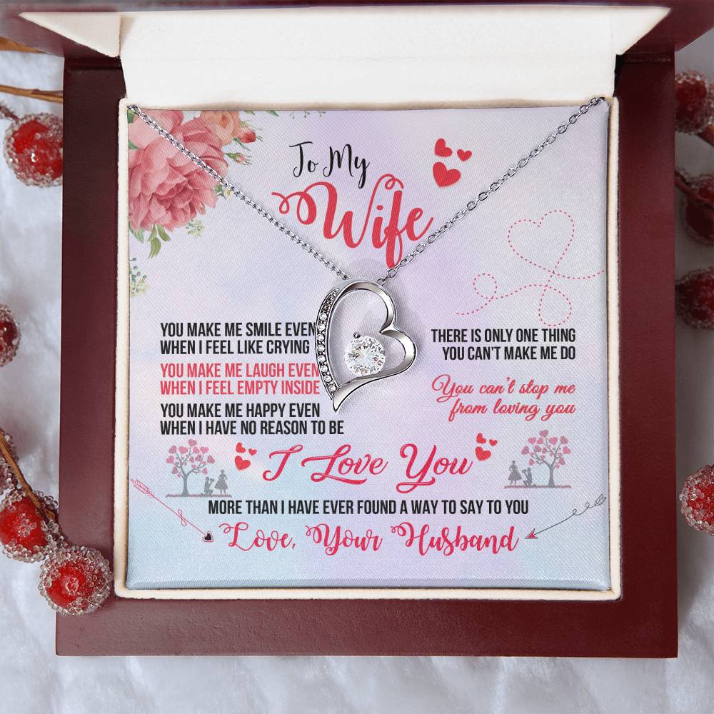 Forever Love Necklace with Message Card : Gifts for Wife - You Make Me Smile Even When I Feel Like Crying - For Anniversary, Birthday