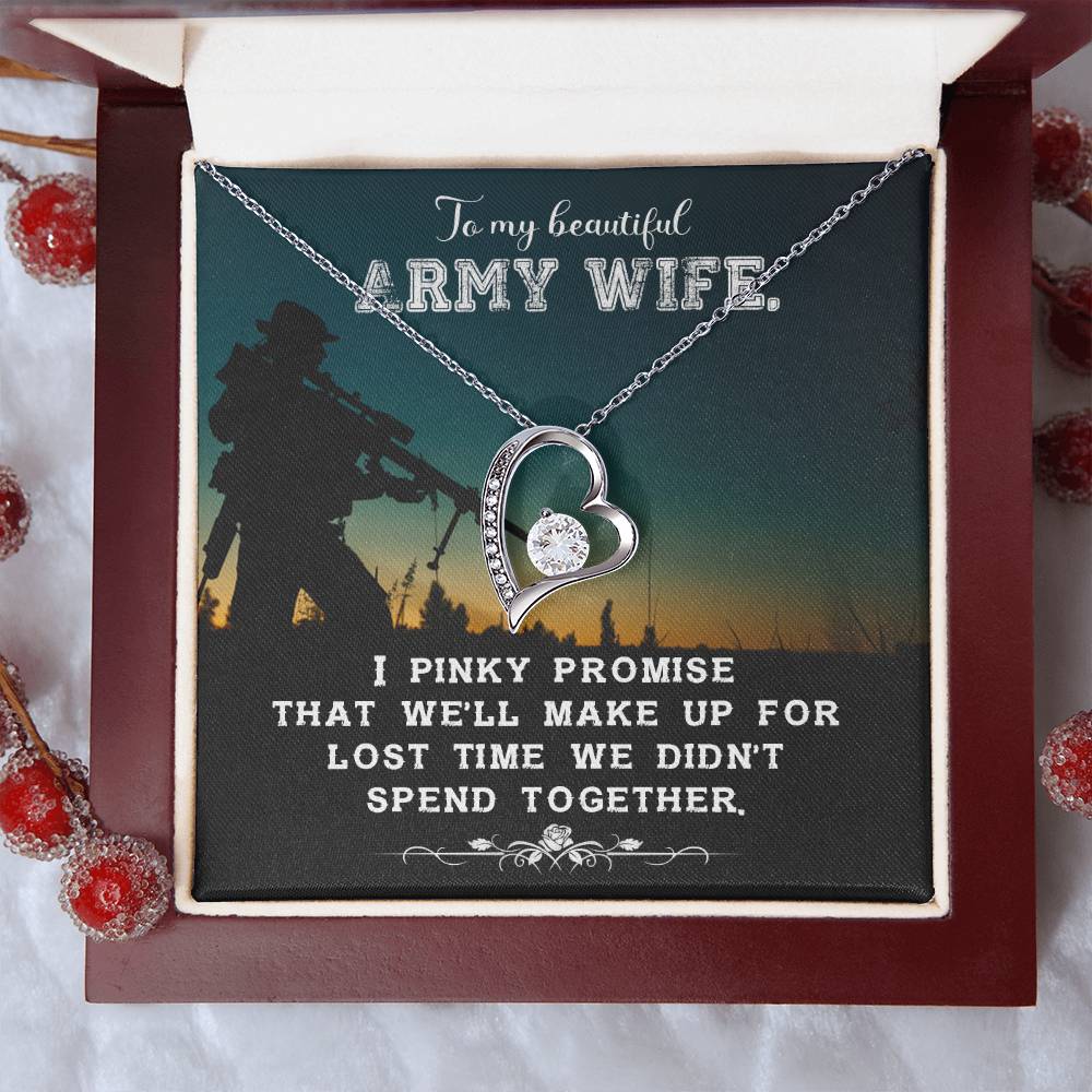 Forever Love Necklace with Message Card : Gifts for Wife - To My Beautiful Army Wife. I Pinky Promise That We'll - For Anniversary, Birthday