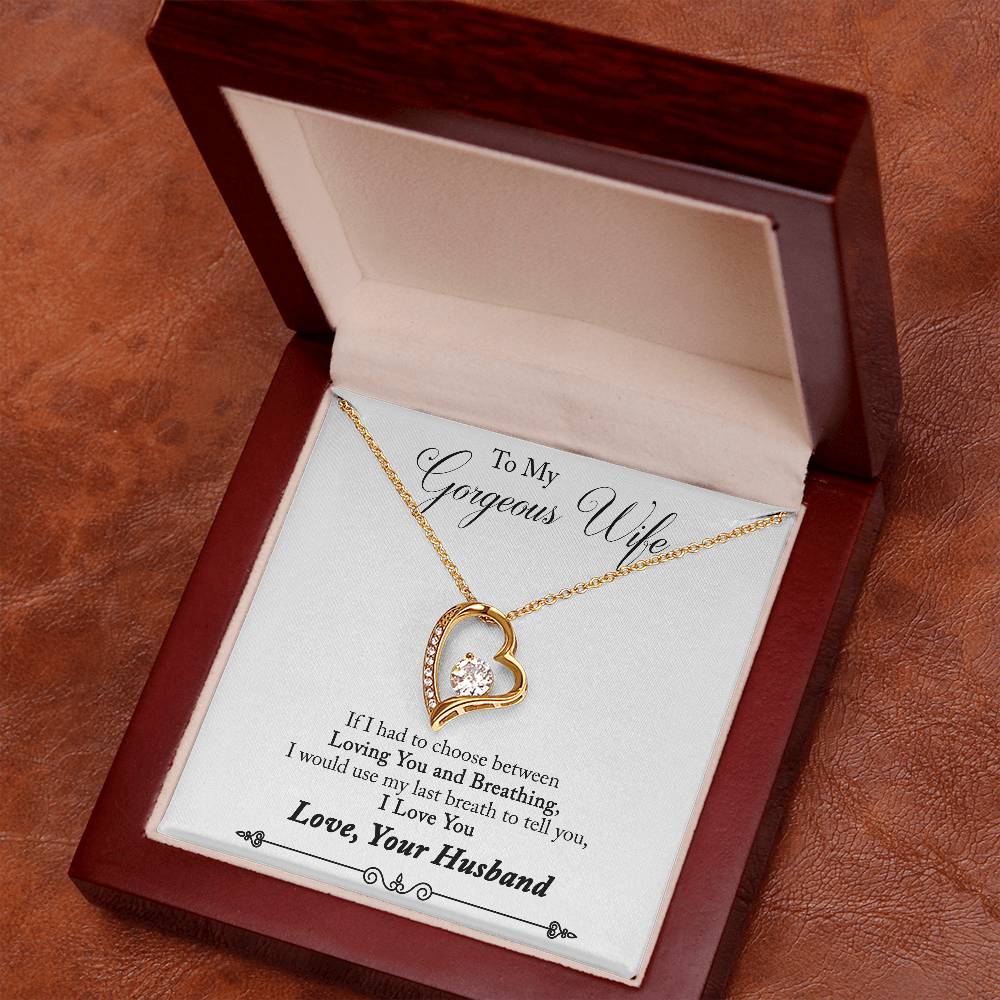 Forever Love Necklace with Message Card : Gifts for Wife - If I Had to Choose Between Loving You and Breathing - For Anniversary, Birthday