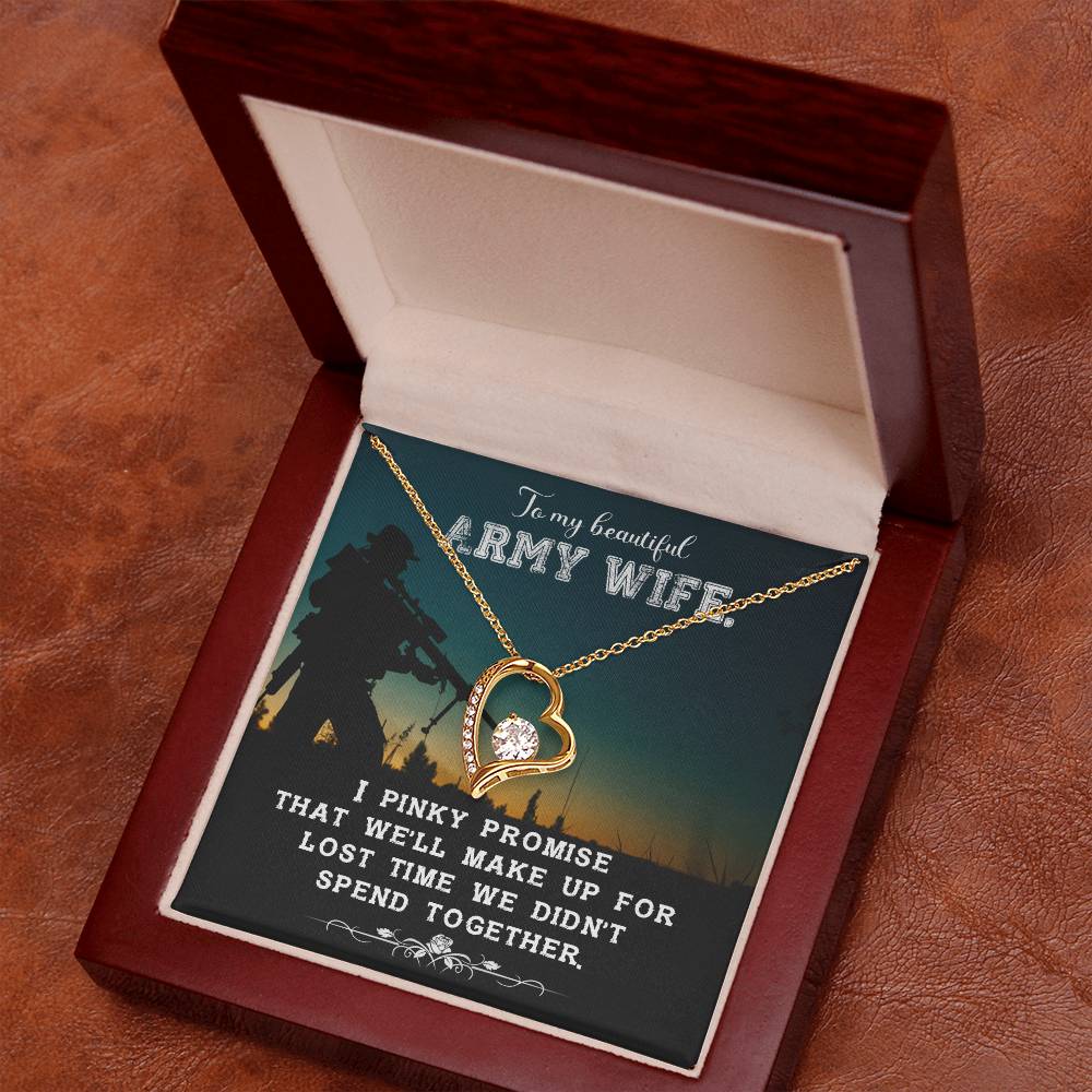 Forever Love Necklace with Message Card : Gifts for Wife - To My Beautiful Army Wife. I Pinky Promise That We'll - For Anniversary, Birthday