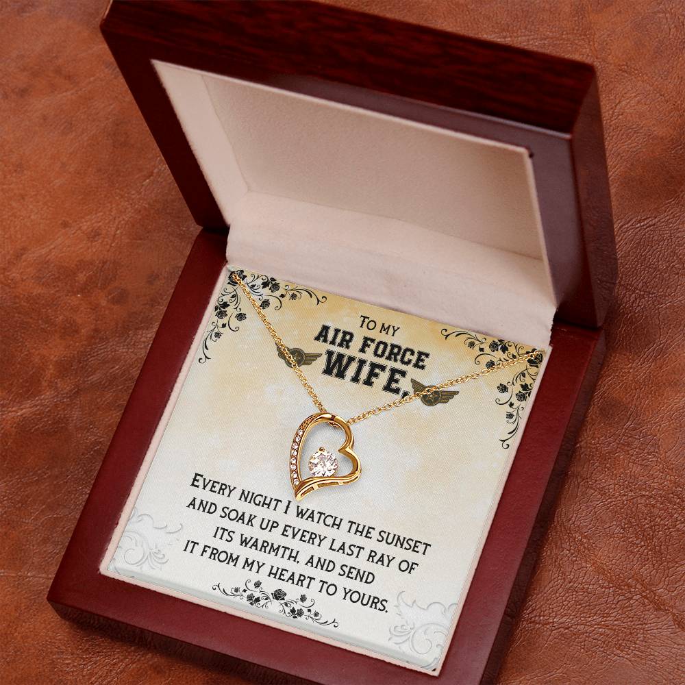 Forever Love Necklace with Message Card : Gifts for Wife - To My Air Force Wife Every Night I Watch the Sunset and Soak - For Anniversary, Birthday