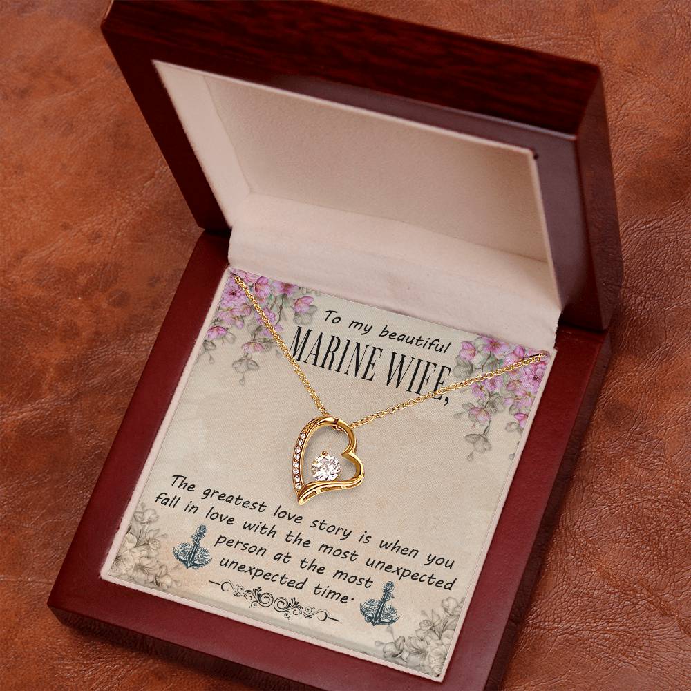 Forever Love Necklace with Message Card : Gifts for Wife - To My Beautiful Marine Wife, The Greatest Love Story - For Anniversary, Birthday