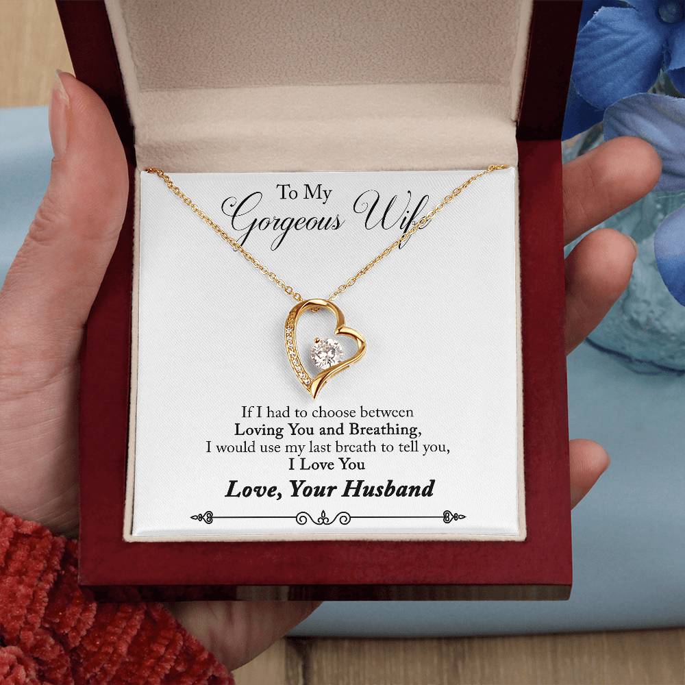 Forever Love Necklace with Message Card : Gifts for Wife - If I Had to Choose Between Loving You and Breathing - For Anniversary, Birthday